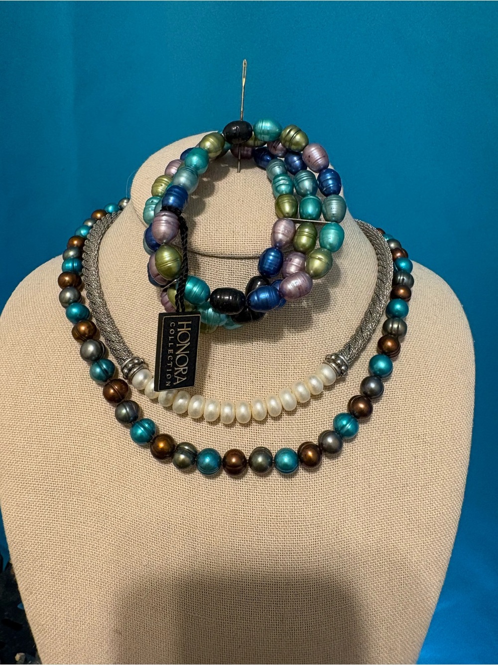 Honora pearl necklaces & multi strand bracelet silver 925 dyed freshwaters